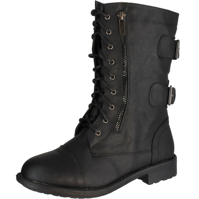 TOP Moda Women’S Pack-72 Military Lace Up Combat Boot,Black,10