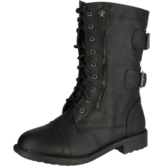 TOP Moda Women’S Pack-72 Military Lace Up Combat Boot,Black,10