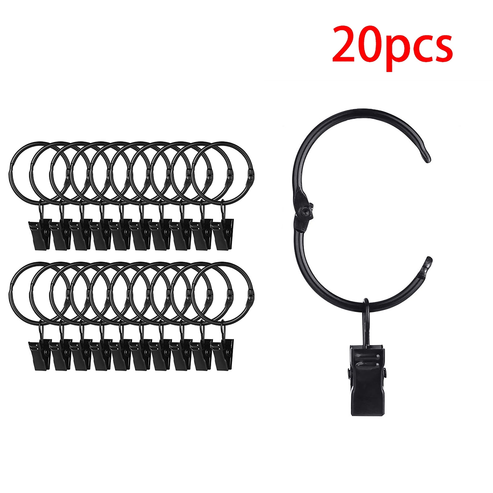 20pcs Metal Curtain Rings Clips Hanging Hooks Stainless Steel on Pole Rod UK 