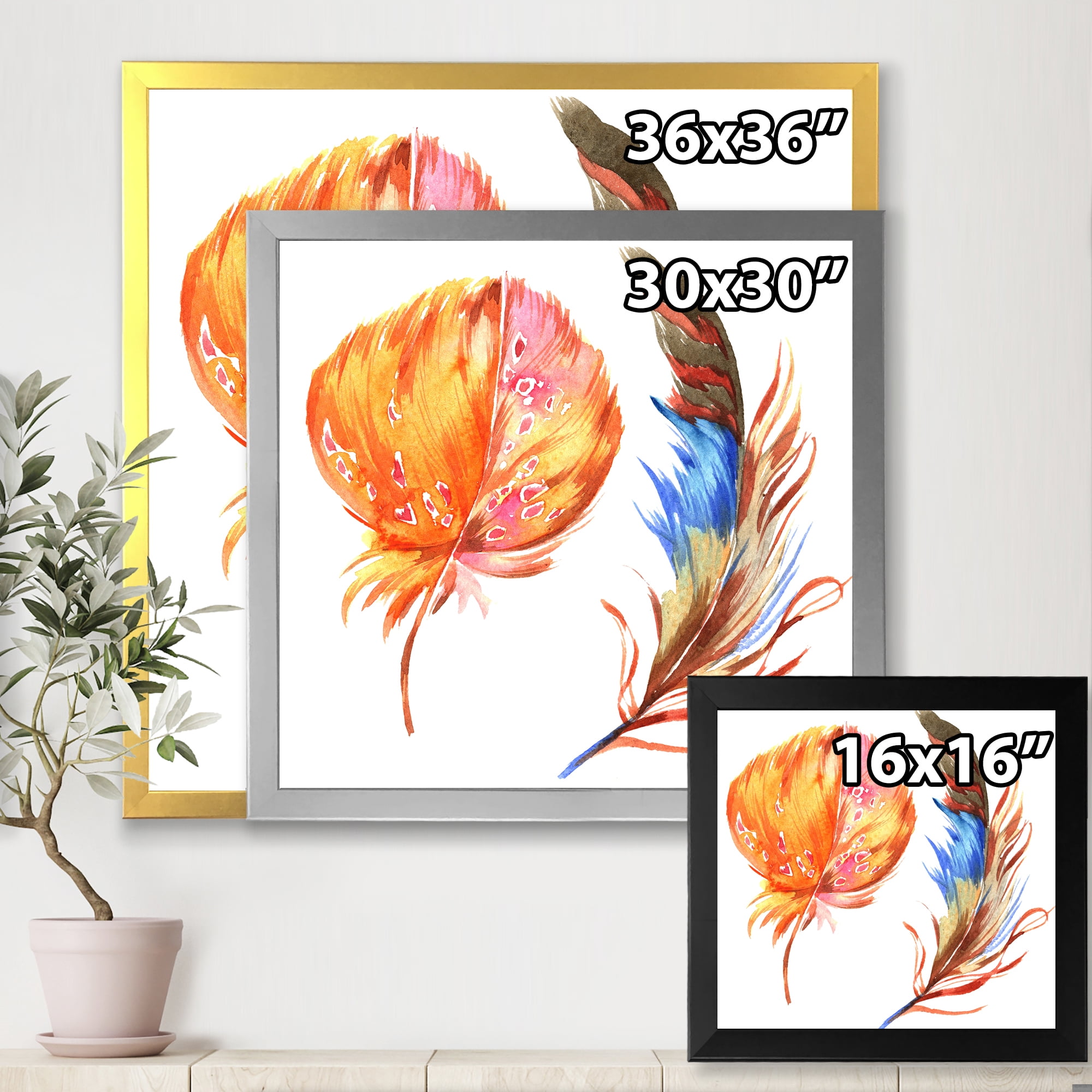 Designart 'Ethnic Brown and Colorful Feather ' Bohemian & Eclectic Framed Art Print