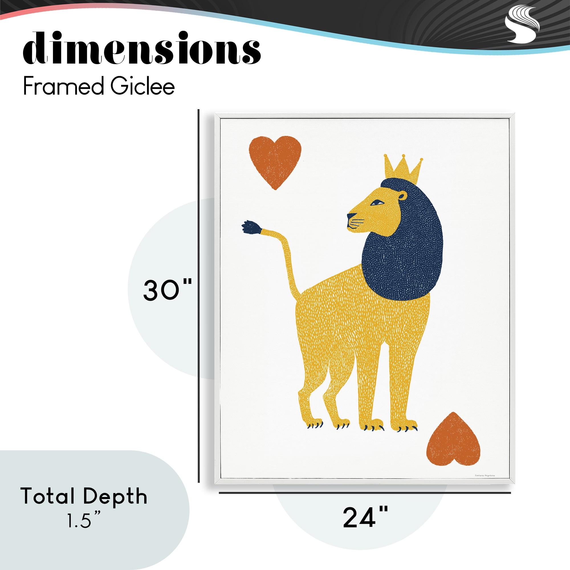 Lion & Hearts Card White Framed Giclee Art, design by Svetlana Aleynikova