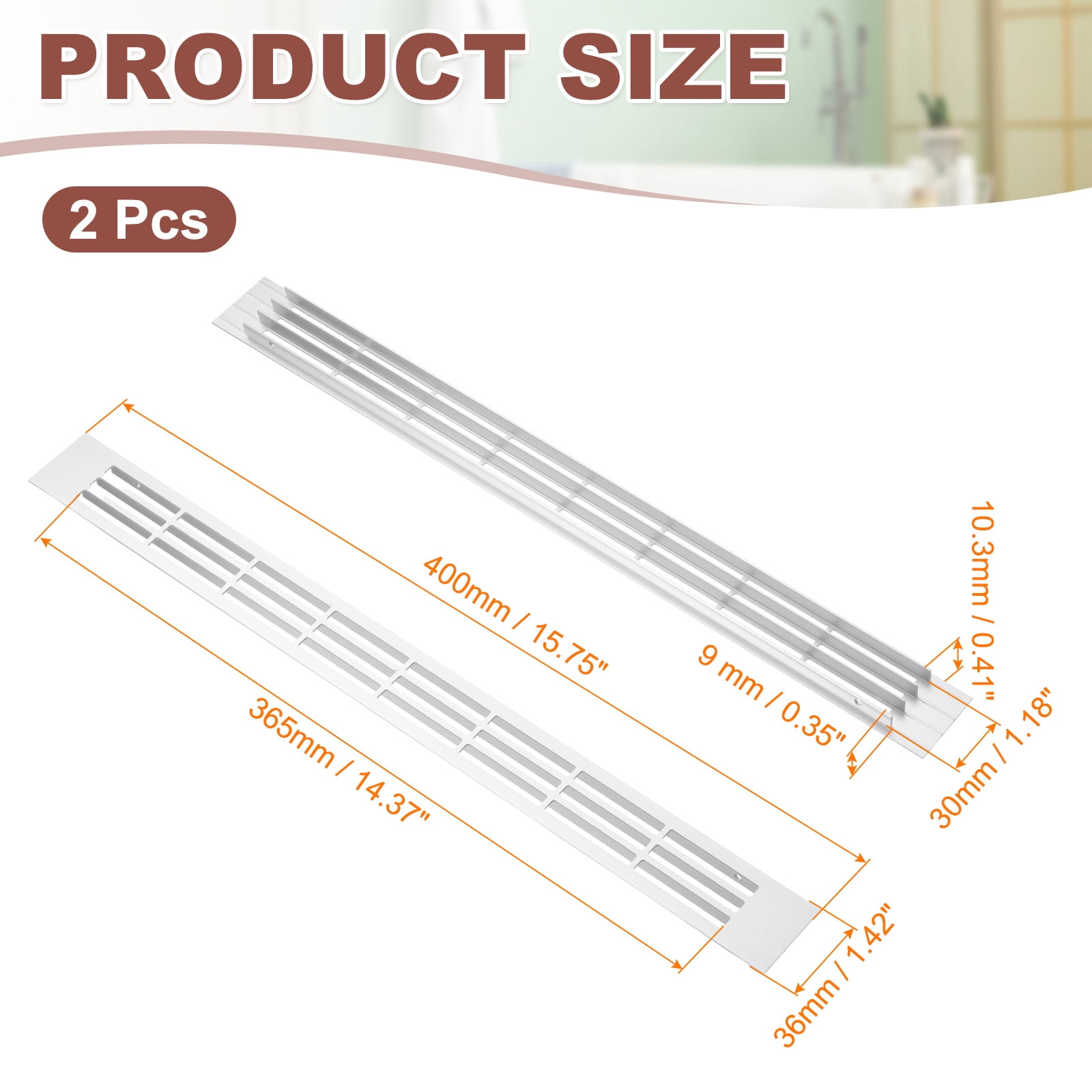 Uxcell 2 Pcs Door Air Vent Cover, 15.7"x1.4" Aluminum Rectangle Grille Ventilation Cover Toe Kick Vent Guard for Cabinet Wardrobe Ceiling Door Wall Floor Garage Furniture, Silver