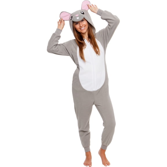 Silver Lilly Slim Fit Animal Adult One Piece Cosplay Mouse Costume (Grey, Large)