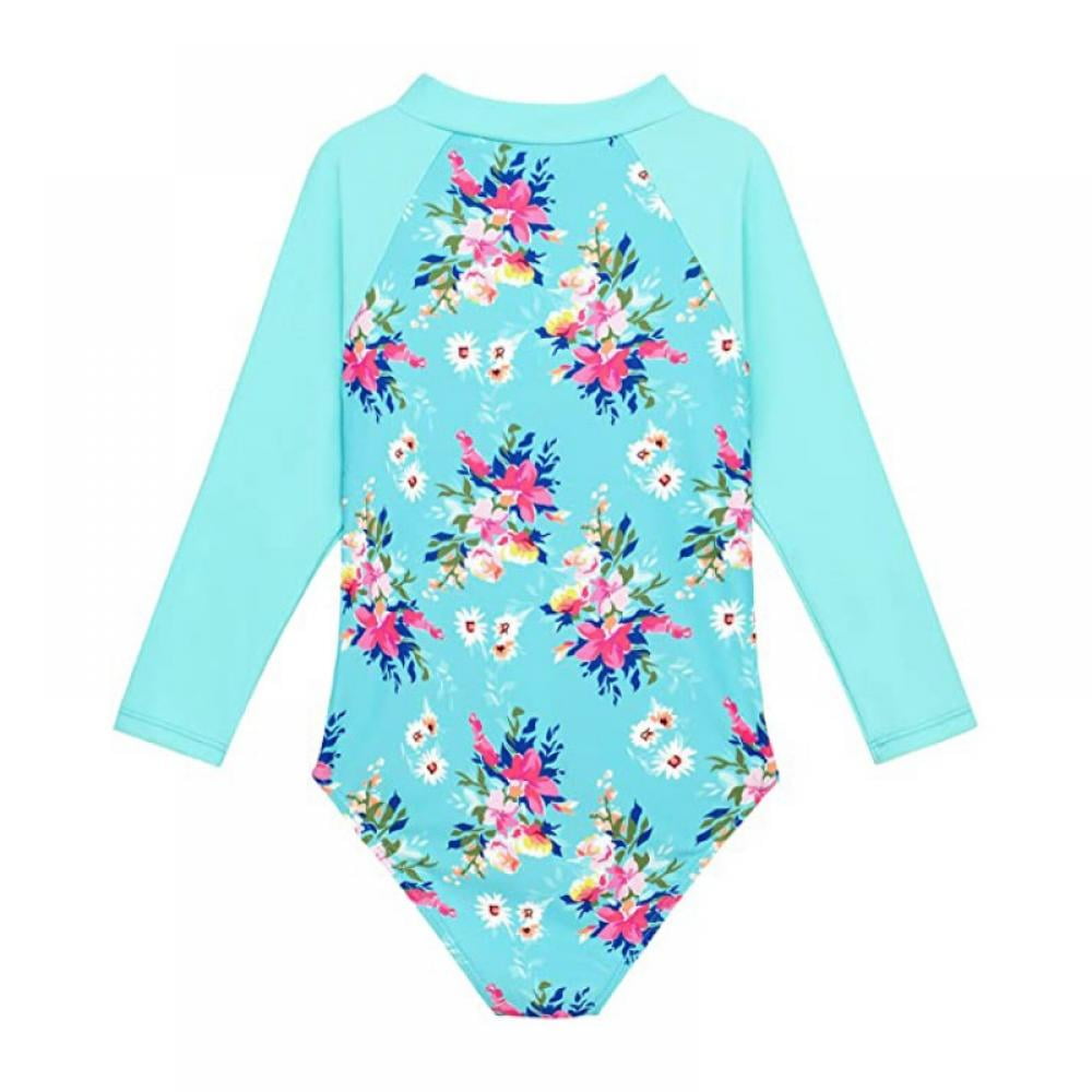 ๑℡✠Girls Swimwear 12 Year One Piece Swimsuit print floral Front Zipper Half  Sleeves Teenager Girl Sw