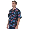 thumbnail image 2 of UZZI Mens Hawaiian Casual Button Down Short Sleeve Beach Flamingo Party Shirt, Palm Flamingo Black, Size: X-Large, Uzzi Active Wear, 2 of 3