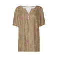 thumbnail image 4 of Cleaning Women Color Block Striped Tee Shirts Summer Henley Neck Tee Button-Up Tunic Tops Loose Relaxed Fit Short Sleeve Top Lounge Dressy T Shirts Workout Vacation Blouse Spring Clothes, 4 of 5