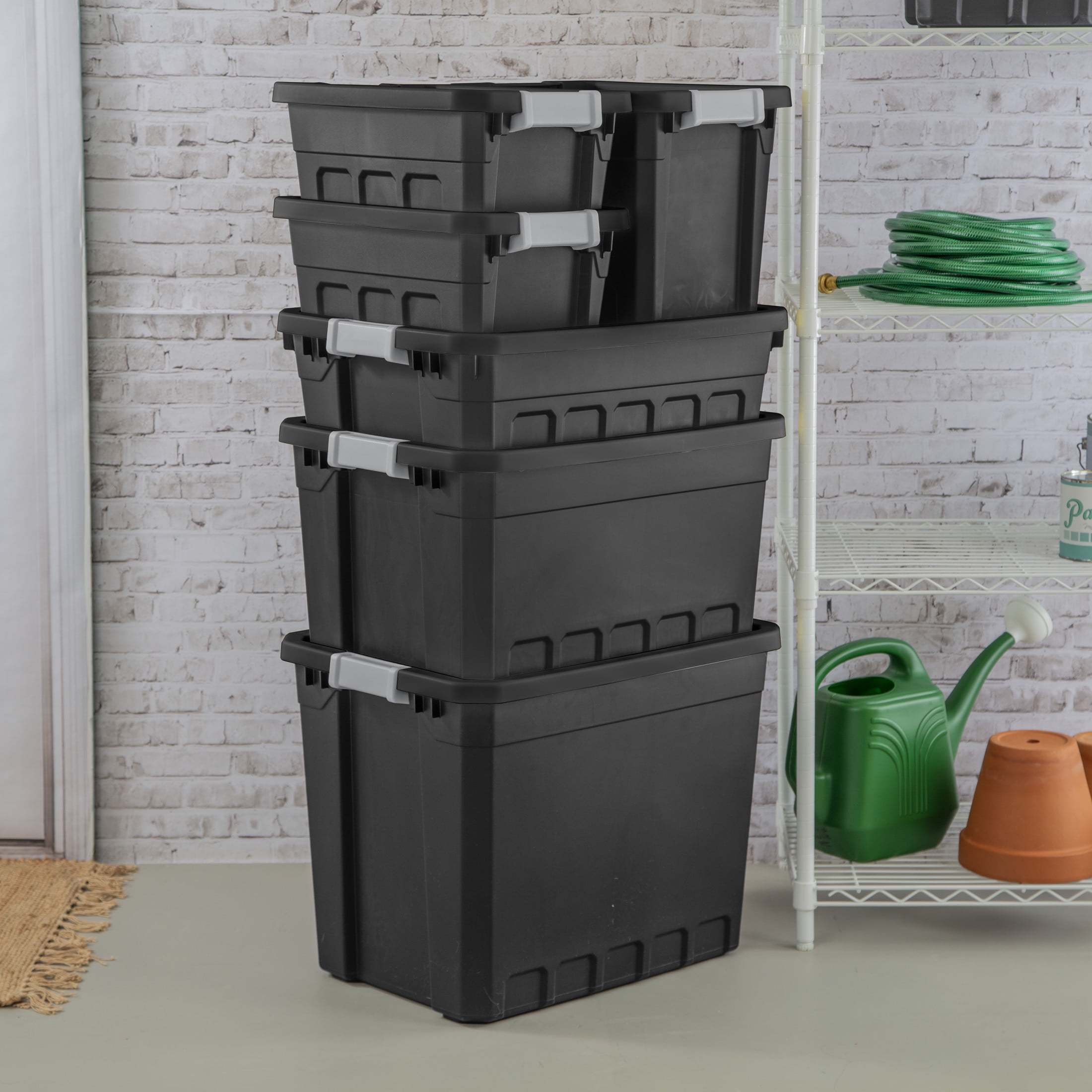 Sterilite Large Stackable Storage Bin, 19 Gallon Durable Plastic Tote with Latch Lid, Black