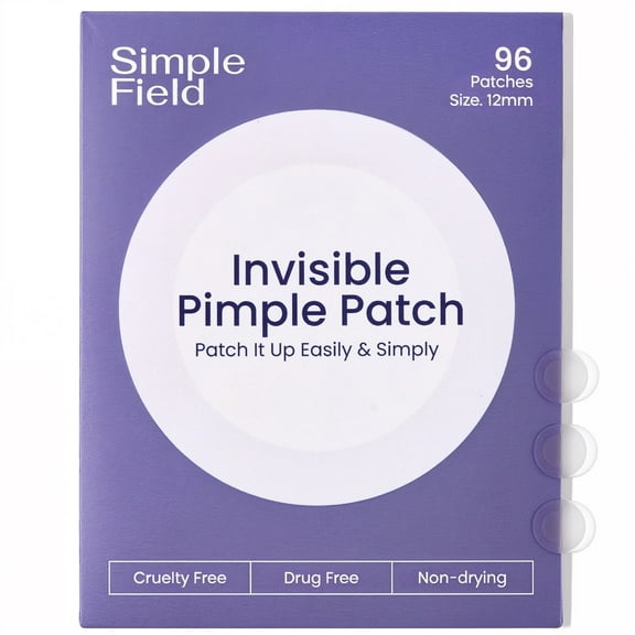 SimpleField Invisible Pimple Patches for Face (96 Count) – Hydrocolloid Acne Absorbing Patch for Blemishes, Zits, and Breakouts – Gentle, Effective, and Easy-to-Use Spot Treatment
