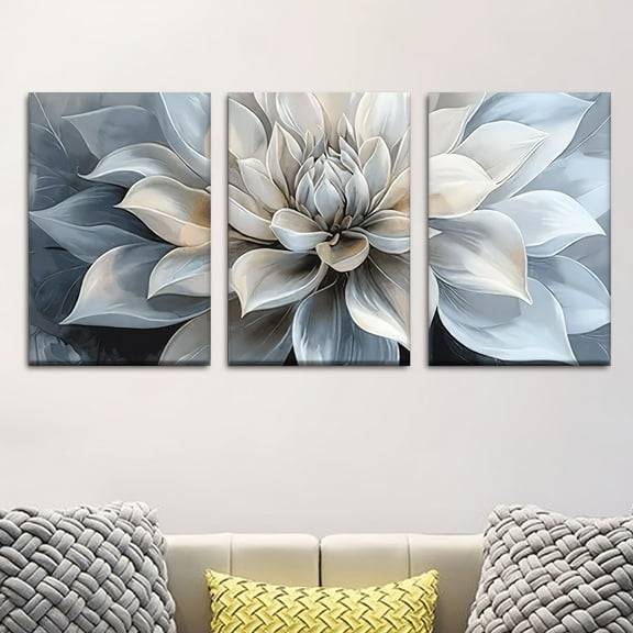 3-Piece Elegant Blue Floral Canvas Art Set - Frameless Canvas Painting Floral Wall Decoration, Ideal Gift for Living Room, Office, Cafe, Room Decoration
