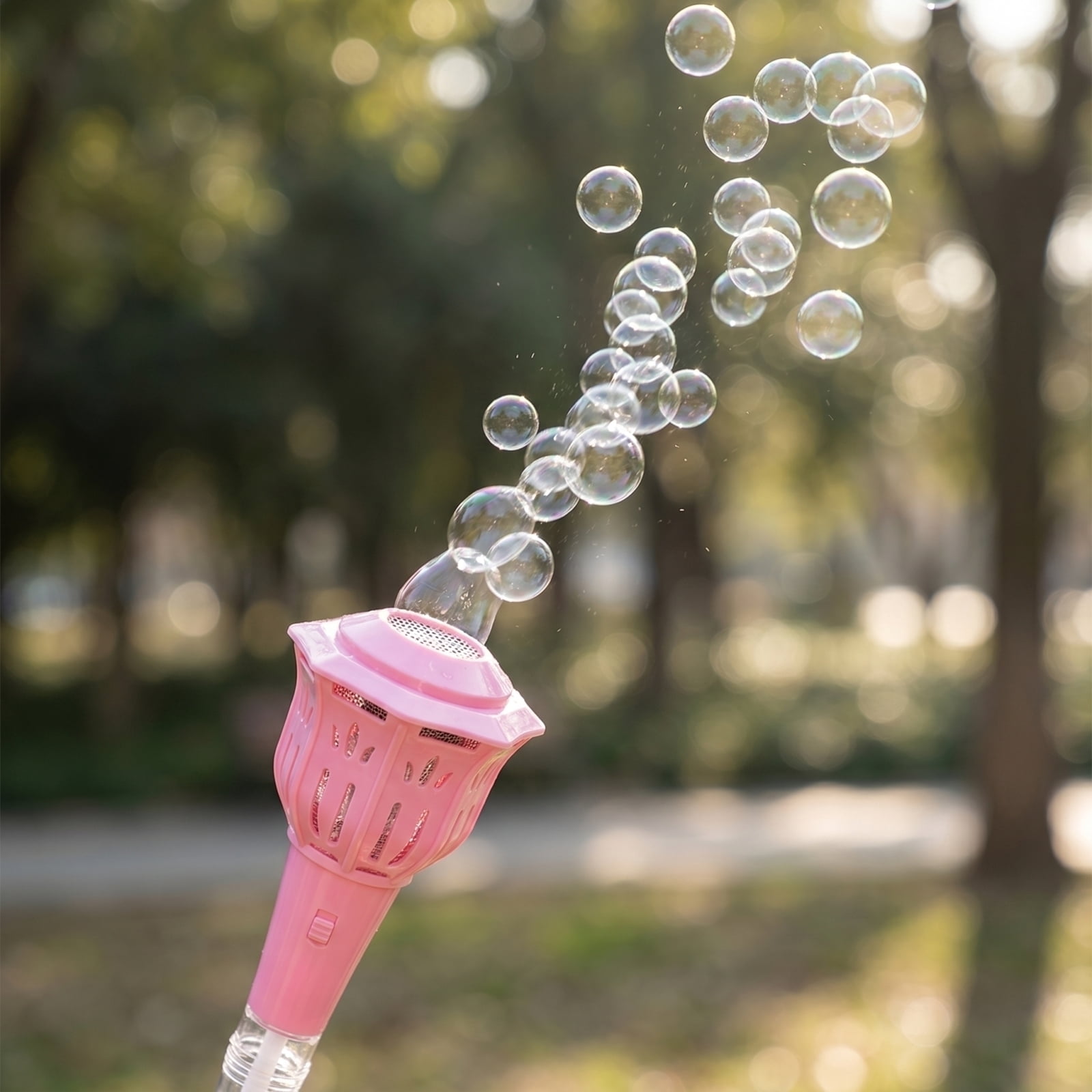 Standing Street Light Bubble Machine Rechargeable Automatic Electric Bubble Blower with Light & Music for Outdoor Camping Wedding Party Events with 1.69oz Bubble Solution(Pink-1pc)