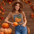 thumbnail image 3 of Halloween Women's Fall Short-Sleeve T-Shirts Autumn Pumpkin Printed Tshirts Western Country Music Graphic Tees Light Brown S, 3 of 7
