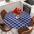 thumbnail image 2 of Navy Blue Morocco Round Tablecloth 55-60 Inch Round Fitted Table Cloth with Elastic Edge, Modern Farmhouse Geometric Textured Waterproof Table Cover Protector for Outdoor Picnic Party Dining, 2 of 6