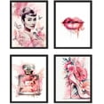 thumbnail image 2 of PixonSign Framed Wall Art Actress Lipstick French Perfume Bottle High Heel Posters, Set of 4 Pink Preppy Room Digital Art Minimalism Colorful Canvas Prints for Home Decor - 8"x10" Black, 2 of 5