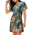 thumbnail image 2 of Wukai Whimsical Cats Night Cafe Print Women's Loose Short Sleeve Nightgown, Soft Sleep Dress for Comfortable Relaxation, Casual Lounge Wear, 2 of 6
