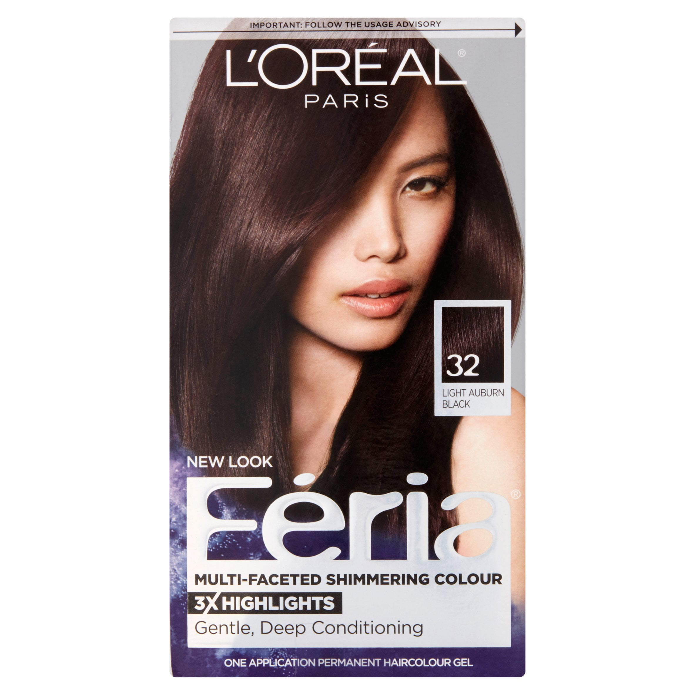 L'Oreal Paris Feria Multi-Faceted Shimmering Permanent Hair Color, 32  Midnight Ruby, 1 kit 