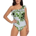 thumbnail image 2 of Yiaed Watercolor Green Leaves Print Women One Piece Swimsuits Tummy Control One Shoulder Bathing Suits Pattern Ruffle Swimwear-XX-Large, 2 of 8