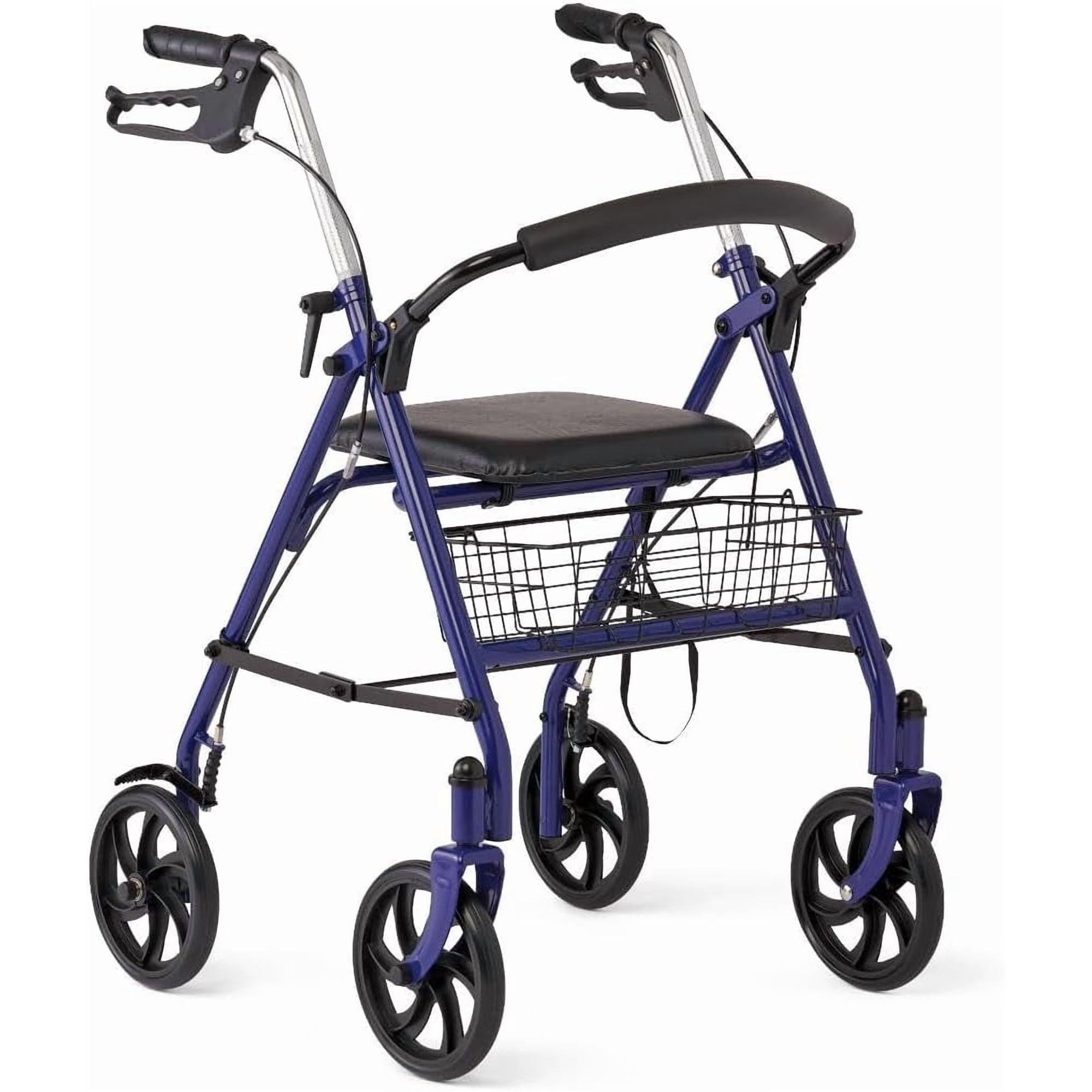 Steel Rollator Walker with Seat, Blue, 300 lb. Weight Capacity, 8” Wheels, Foldable, Adjustable Handles, Rollator Walker for Seniors, Rolling Walker for Mobility Impairment