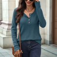 thumbnail image 4 of Women Blouses Slim Fit Button Down V Neck Henley Shirt Blue Grey S, 4 of 8
