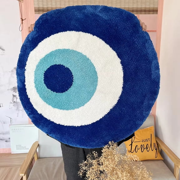 LAKEA Evil Eye Pattern Tufted Rug Round Blue White Fluffy Shaggy Carpet Non-Slip Absorbent Bath Mat Living Room Bedroom Turkish