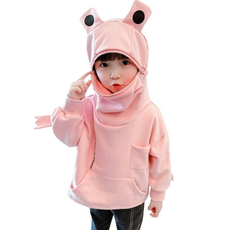 

Zlekejiko Zipper Hooded Sweatshirt With Large Baby Mouth Pocket Cartoon 3D Hoodies Kids Toddler Pullover Frogs Boys Girls Girls Tops