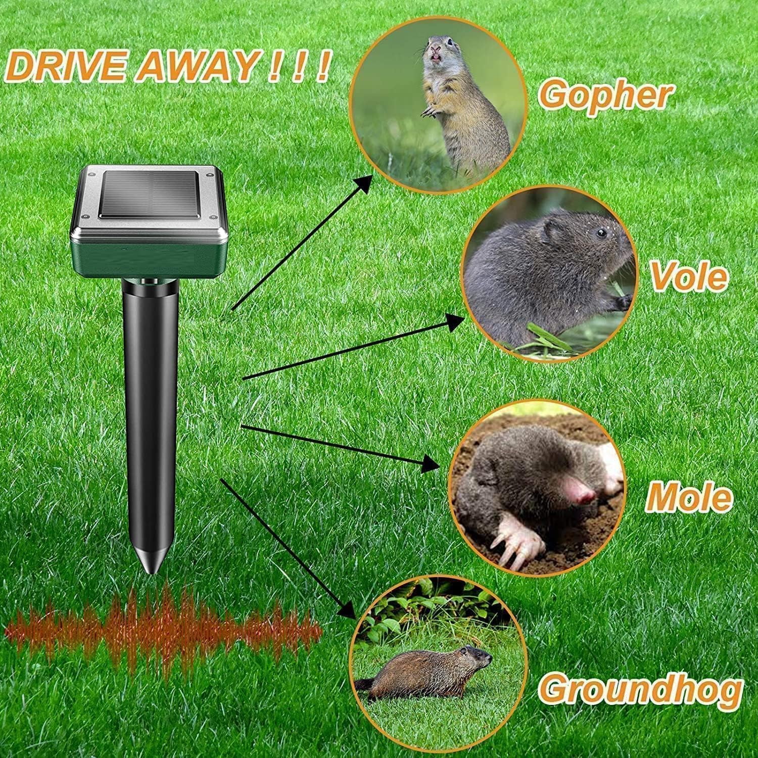 Solar Powered Mole Repeller Gopher Deterrent 8 Pack Outdoor Groundhog Repellent Ultrasonic Snake Armadillo Repeller Waterproof Effective for Yard Lawn Garden