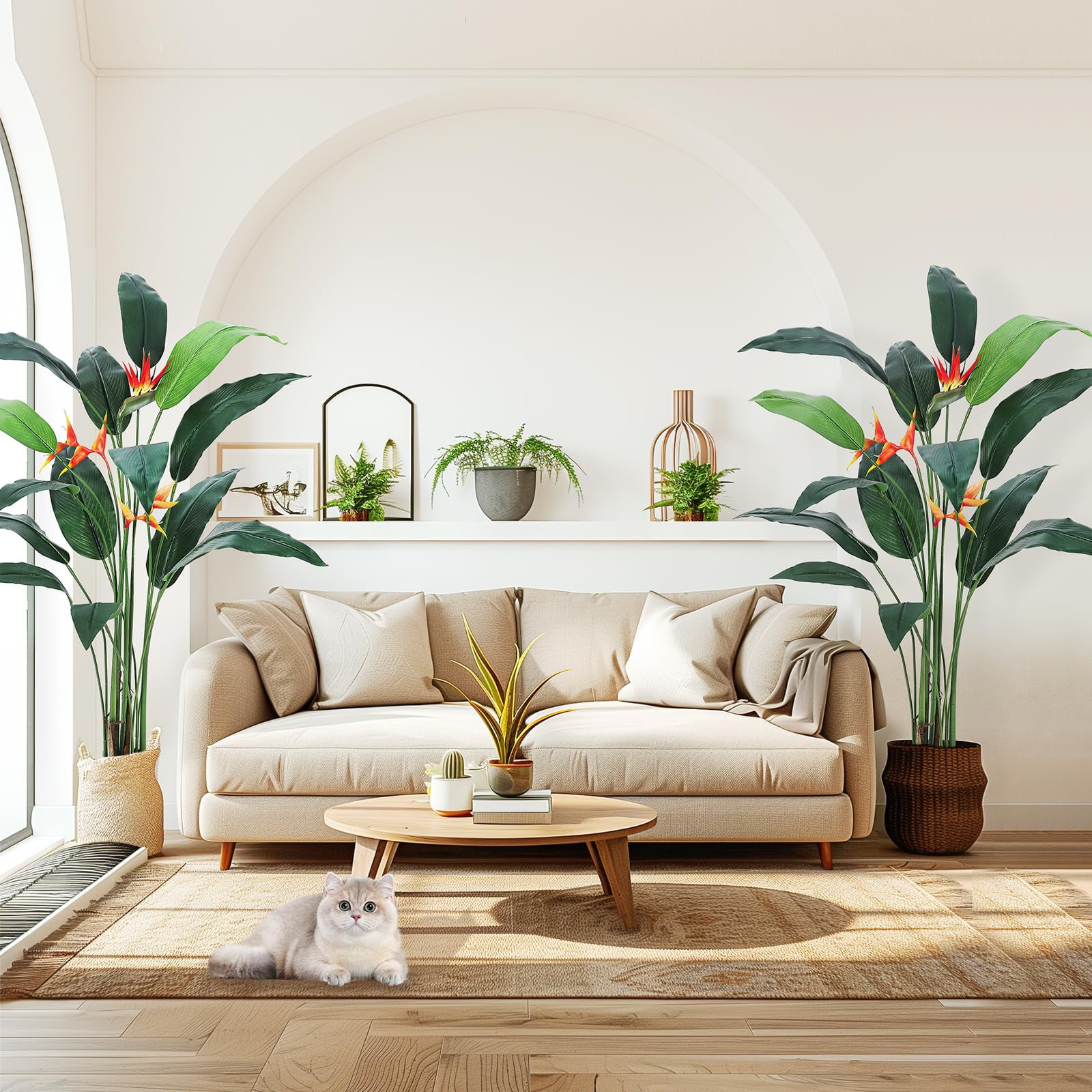Artificial Bird of Paradise Plant 6FT(72in) FakeTree for Indoor Outdoor Modern Decor Faux Plants for Home Office Perfect Housewarming Gift with 17 Trunks Faux Leaves and 3 Faux Flowers