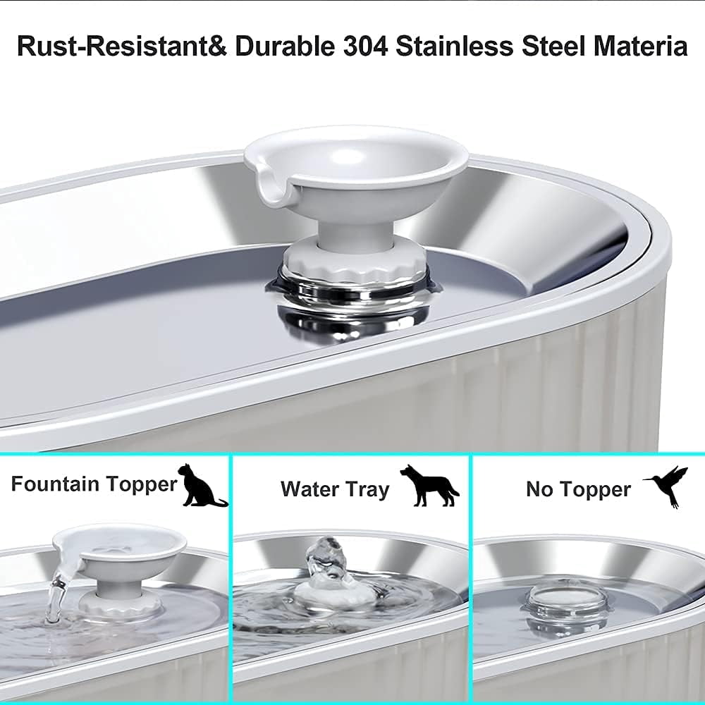 WEGOLIMME Cat Water Bowls Fountain Stainless Steel 2.5L Dog Drinking Fountain Pet Automatic Water Dispenser with LED Light and 8 Replacement Filters
