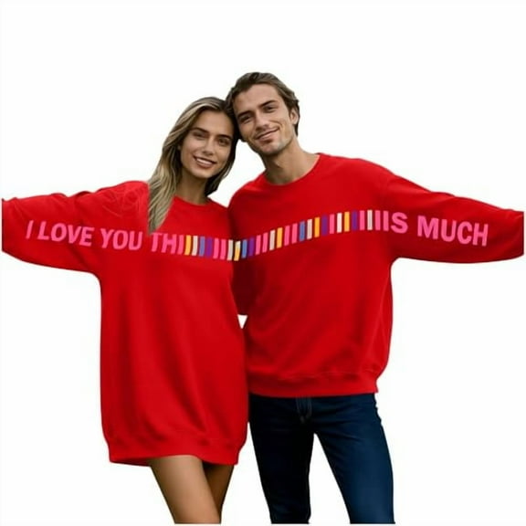Youpwaven I Love You This Much Matching Couples Sweatshirt Valentine's Day Red Hoodies for Women Men Oversized Long Sleeve Pullover Sweaters Top Gifts for Couples Size S-XL（1PC）