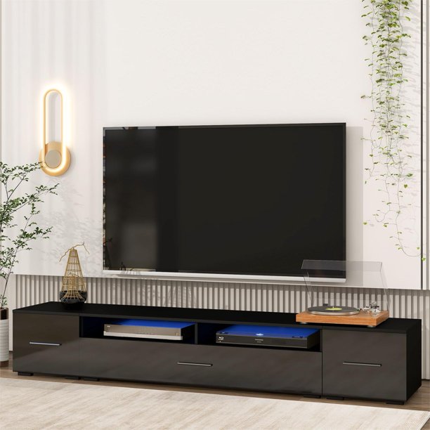 Aukfa LED TV Stand for TVs up to 90" TV with Storage Black