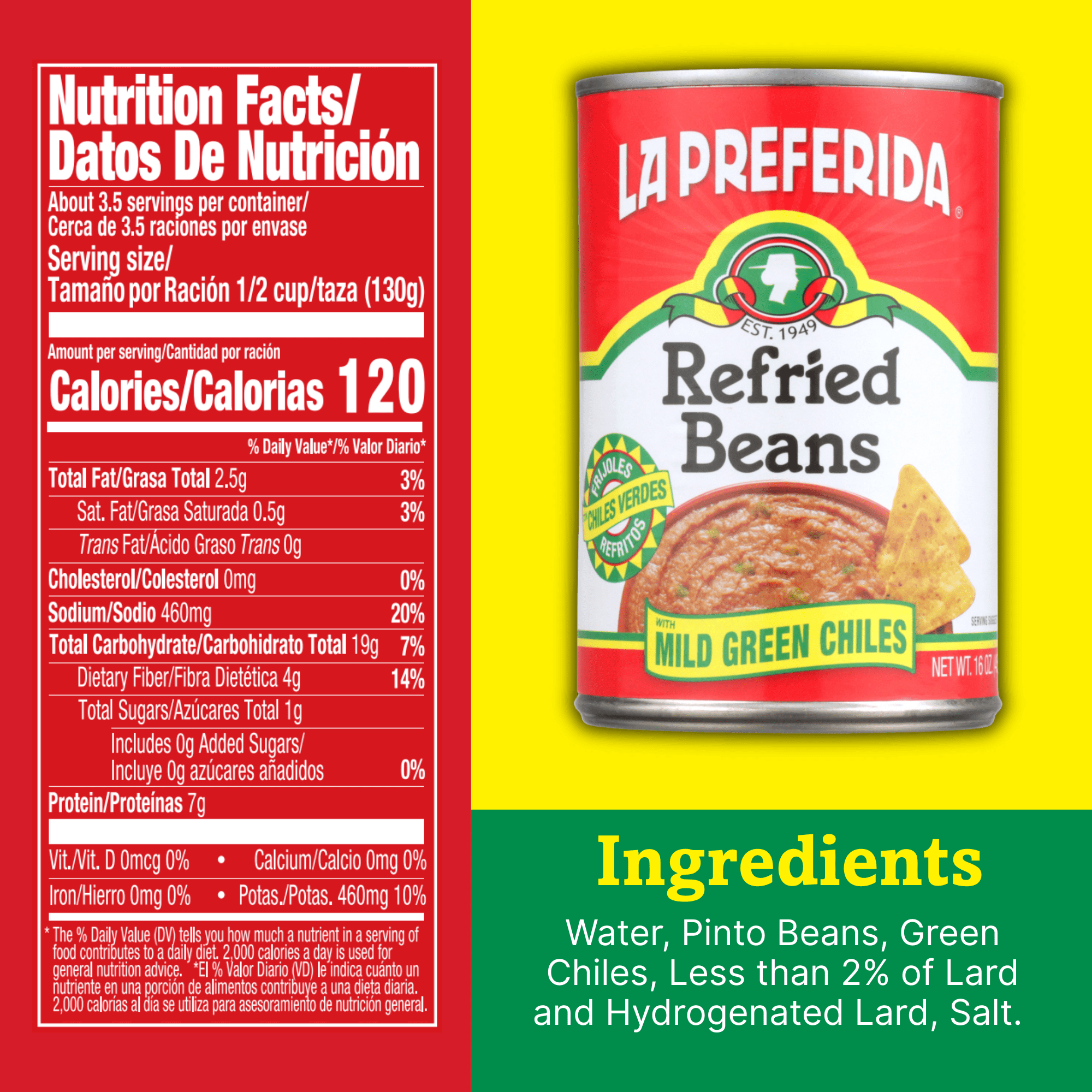 (6 pack) La Preferida Refried Beans with Mild Green Chiles, 16 oz