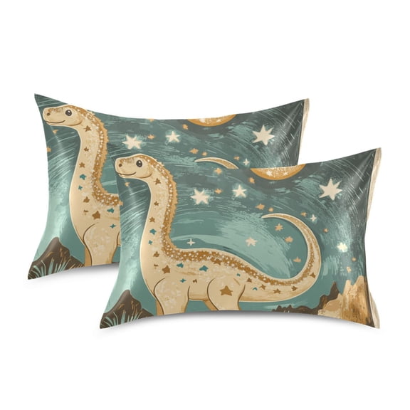 Yayeee Pillowcase Standard Size Set of 2 Satin Wrinkle Resistant Pillow Case, Dinosaur with Stars