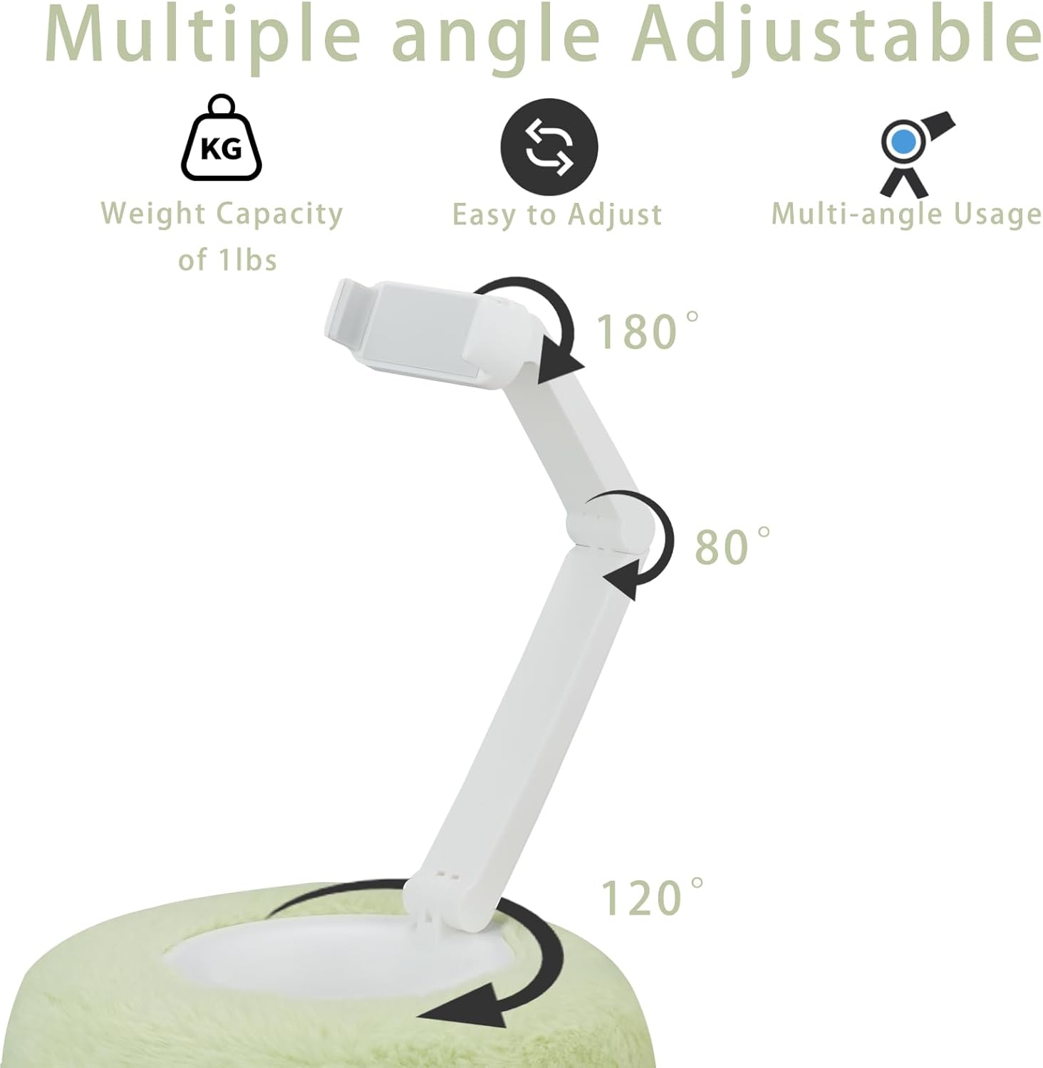 JUMRHFAN Pillow Stand Holder for Reading in Bed, Compatible with 2.3"-3.5" Phone/iPhone, Google, Samsung, Kindle, Portable Adjustable Phone Holder for Bed with Soft Plush Fabric and Snack Bowl, Green