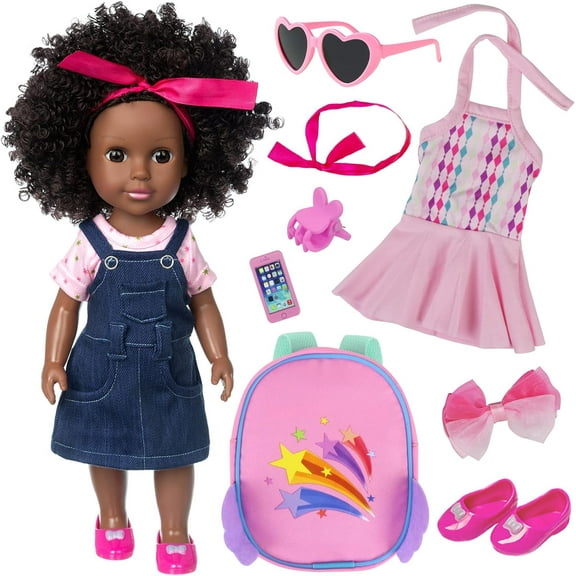 ZITA ELEMENT 14.5 Inch Black Doll Black Baby Girl Doll and Clothes Set African Washable Realistic Silicone Girl Dolls -Best Gift for Girls