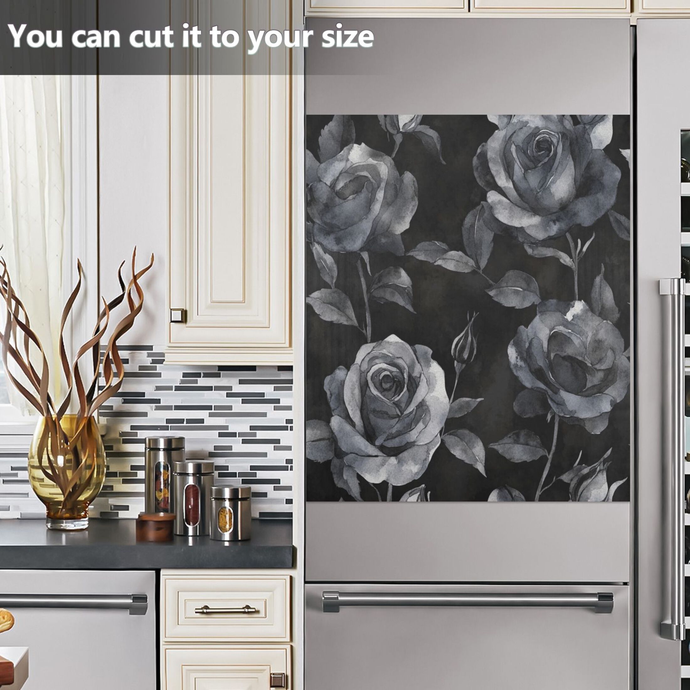 Dishwasher Magnetic Sticker 23x26 Inch Refrigerator Magnetic Sticker Washing Machine Magnetic Sticker Kitchen Panel Magnetic Sticker Home Decor Black Roses Seamless