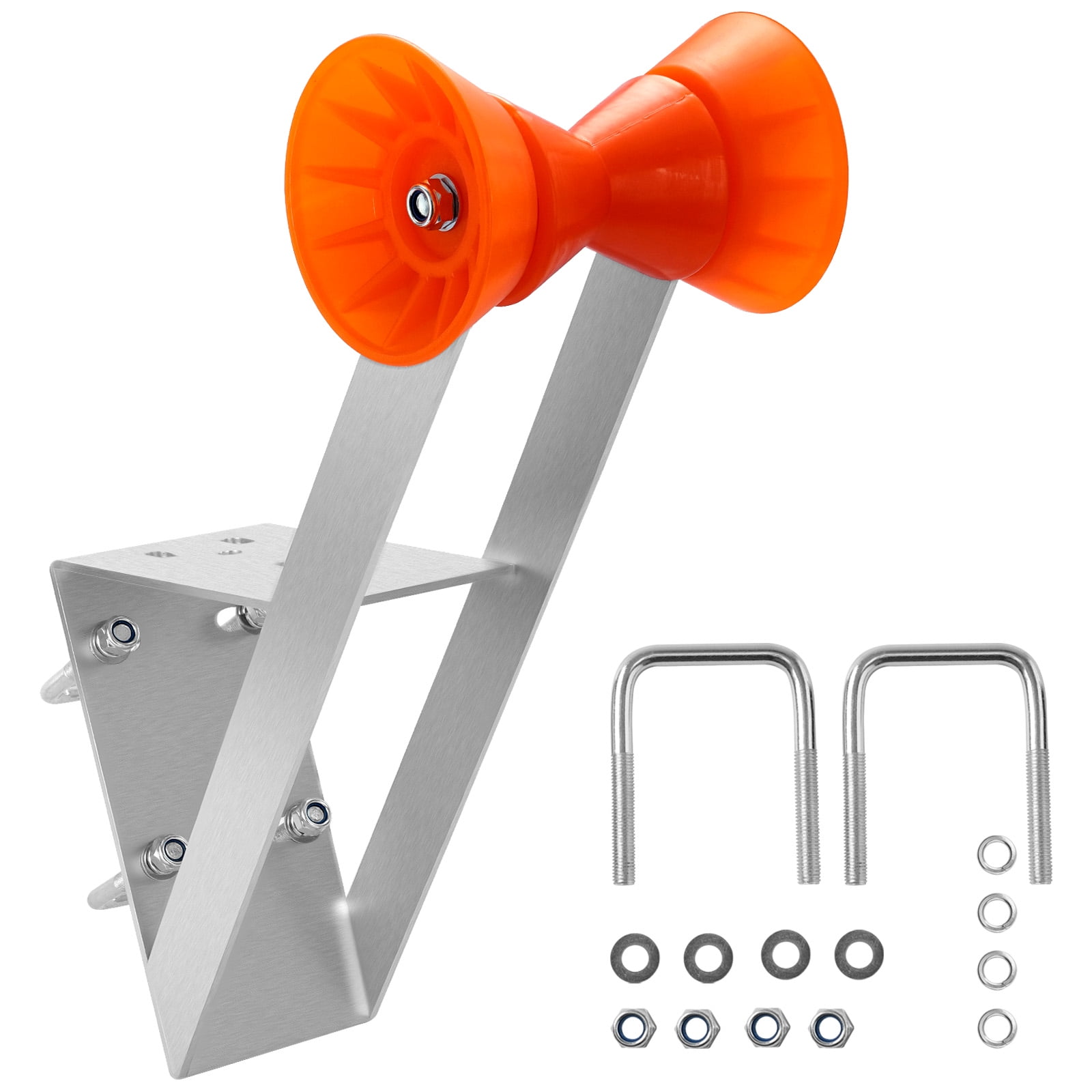 VEVOR Boat Trailer Winch Stand, 2 to 3-inch Winch Posts, Boat Trailer Winch Seat with TPU Orange Roller & U-Bolts, Suitable for Jet Ski, Sailboat, Fishing Boat, Speedboat (Galvanized), Silver