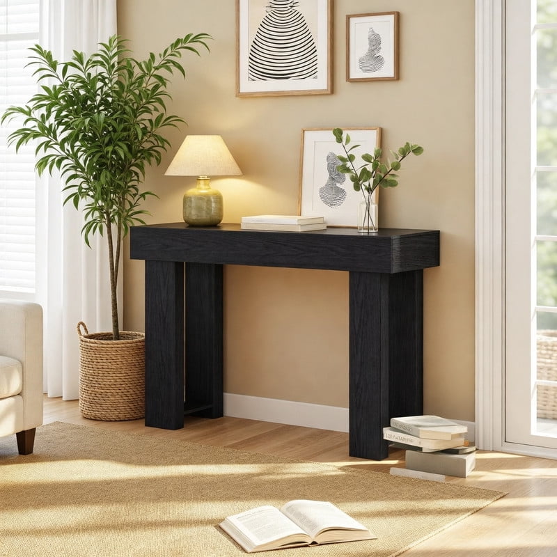 63” Farmhouse Console Table, Narrow Long Sofa Table for Behind Couch, Rustic Wood Entryway Table for Hallway, Living Room & Entrance, Black