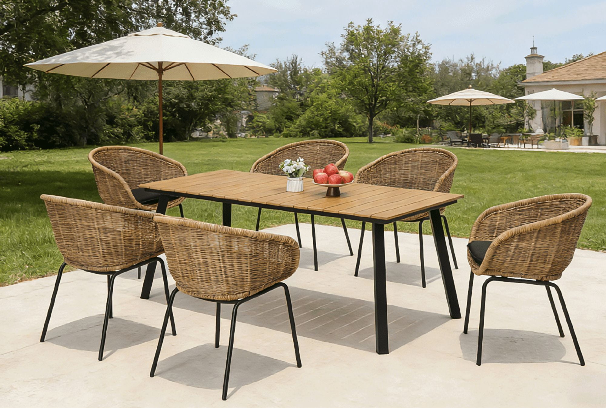 Outdoor Wicker Dining Chair, 2 Pack Weather Resistant Cushioned Chair for Patio Garden, Yellow