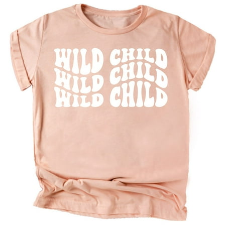 

Olive Loves Apple Wild Child Wavy Retro Shirts for Baby and Toddler Boys and Girls White on Peach Shirt Small