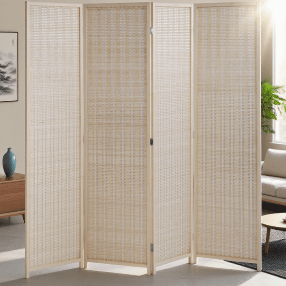 BIQWBIC Bamboo Room Divider Folding Privacy Screen, 72 Inches High, 4 Panel, Nature