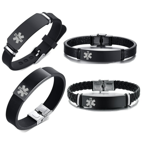 Personalized Medical Bracelet Set Adjustable Sport Emergency ID Bracelets Free Engraving Waterproof ID Alert Bracelets Sos Health Systems Medic Awareness Jewelry for Men Women,4 Packs