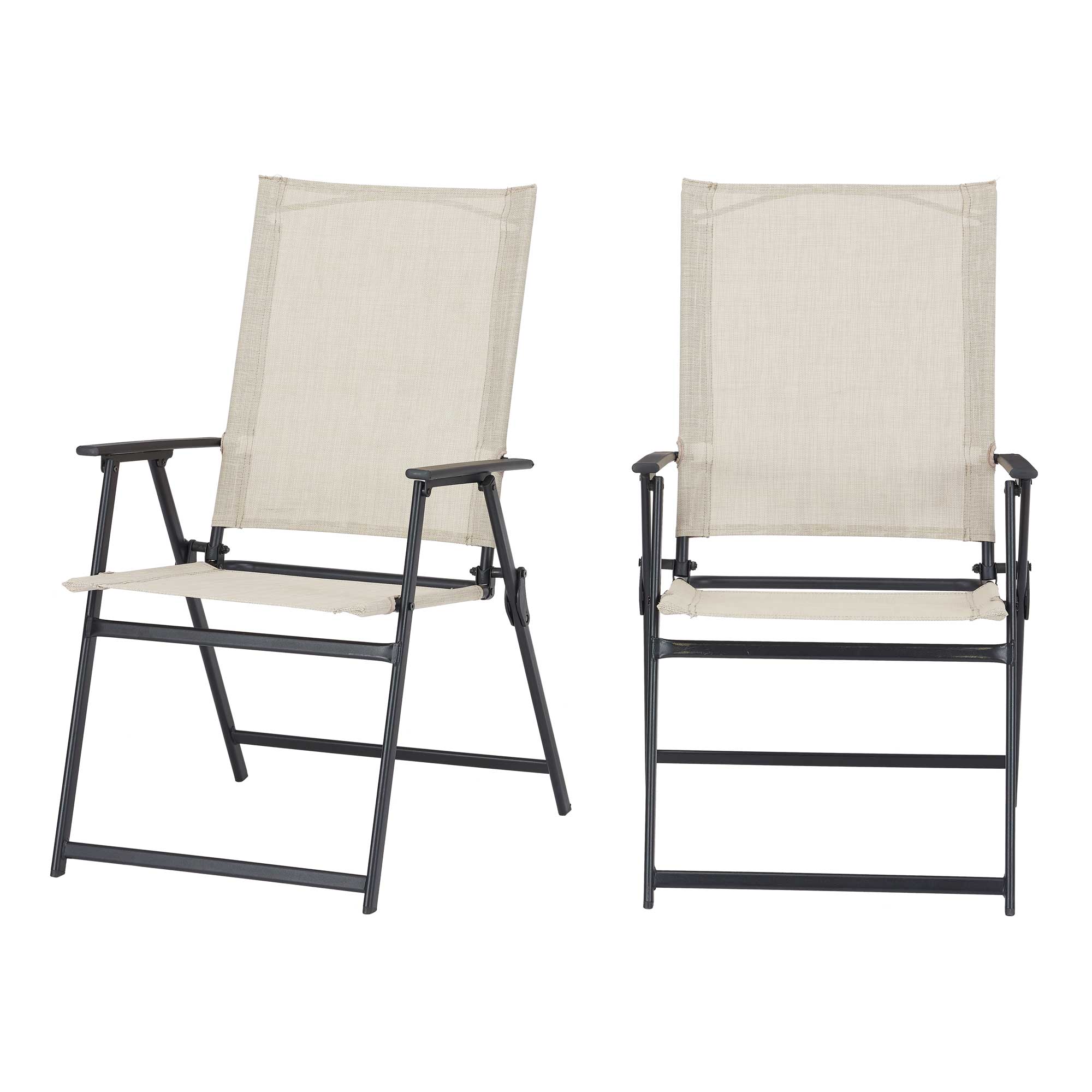 Mainstays Greyson Steel and Sling Folding Adult Outdoor Patio Armchair, Beige (Set of 2) - image 2 of 8