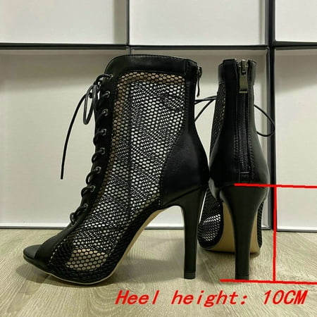 

2022 New Women Ballroom Dance Shoes Fashion Sexy Mesh Short Boots High Quality Comfort Summer High Heels Sandals Woman s Size 47