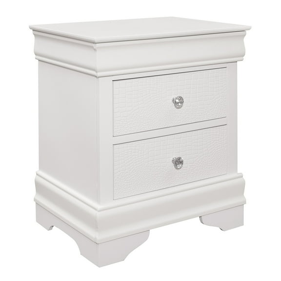 Benjara Teich 24 Inch Wood Nightstand, 2 Drawers, Textured Panels, Crisp White