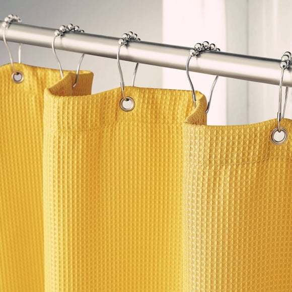 Cortina de ducha Amazer Bath con forma de gofre, color amarillo mostaza, 180 x 180 cm
