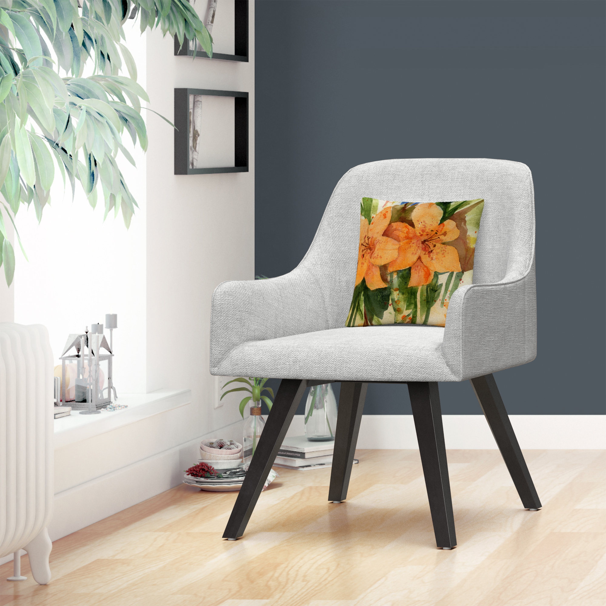 Tiger Lilies' Orange Modern By Sheila Golden 16 X 16 Decorative Throw Pillow