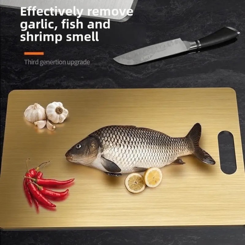 QUTETN 3-Piece Stainless Steel Cutting Board Set – Double Sided with Non-Slip Base & Handle – Dishwasher Safe, Heavy-Duty Kitchen Chopping Mats (Gold)