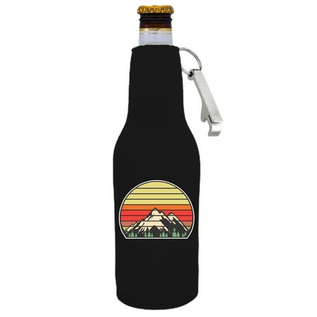 

Retro Mountains Beer Bottle Coolie With Opener (Black)
