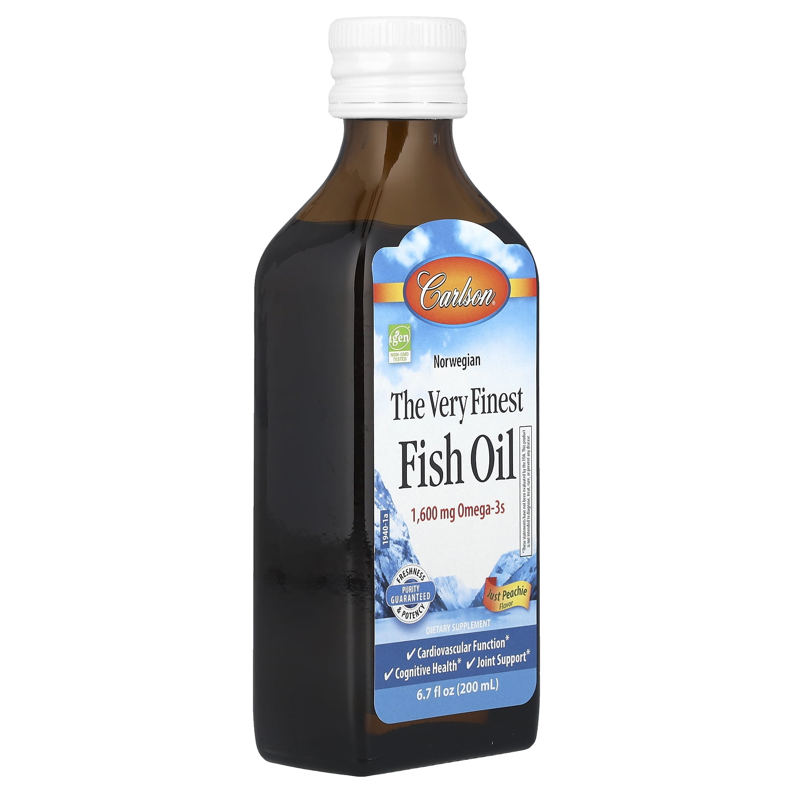 Carlson - The Very Finest Fish Oil, 1600 mg Omega-3s, Norwegian, Wild Caught, Sustainably Sourced, Just Peachie, 200 mL (6.7 Fl Oz)