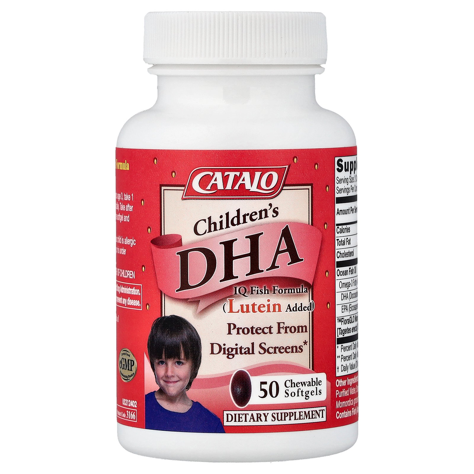 CATALO Children's DHA IQ Fish Formula, Lutein Added, Strawberry, 50 Chewable Softgels