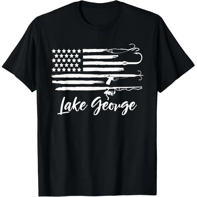 Lake George Indiana Patriotic Fishing Novelty Flag Souvenir Unisex T-Shirt NG1126, S-5XL